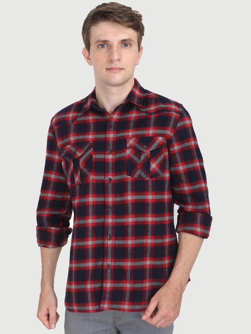 navy blue checkered casual shirt - 16731099 - Standard Image - 1