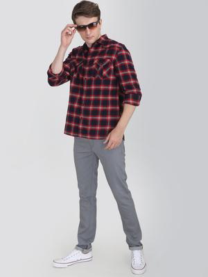 navy blue checkered casual shirt - 16731099 - Standard Image - 4
