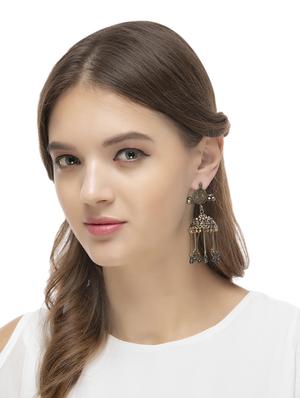 gold brass jhumka earring - 16733306 - Standard Image - 4