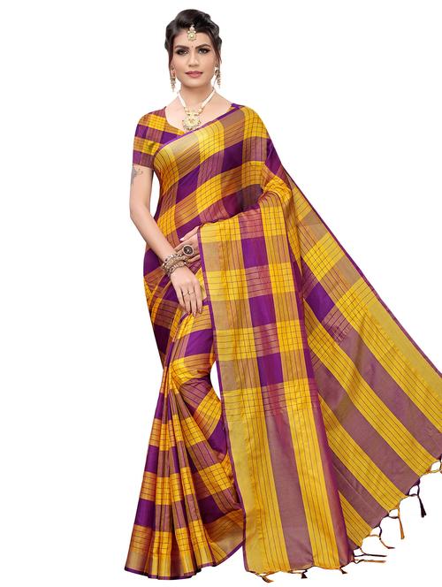 checkered woven saree with blouse - 16736255 - Very Small Image - 1