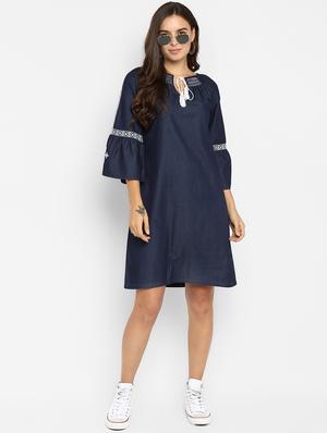 tassel tie up contrast embroidered sheath dress - 16737278 - Standard Image - 4