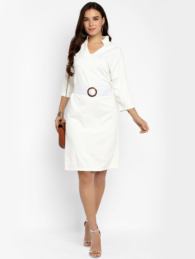 buckle detail notch neck sheath dress - 16737281 - Zoom Image - 4