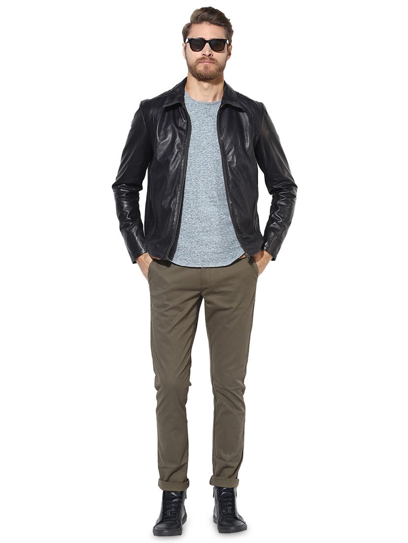 blue solid 100% lamb leather biker jacket - 16737524 - Zoom Image - 4