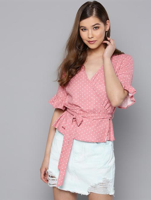 tie knot polka dots wrap top - 16740452 - Standard Image - 1