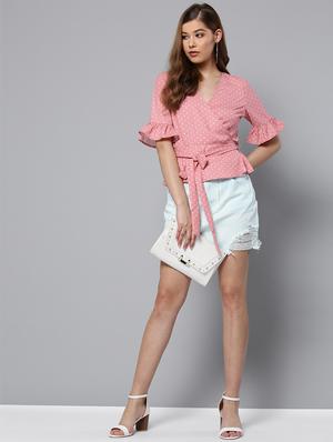tie knot polka dots wrap top - 16740452 - Standard Image - 4