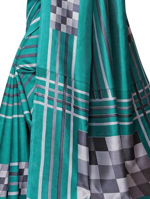 turquoise art silk printed saree with blouse - 16741795 - Standard Image - 4