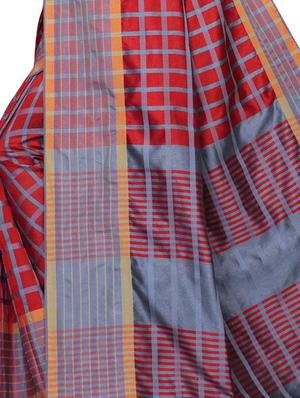 checkered printed saree with blouse - 16741812 - Standard Image - 4