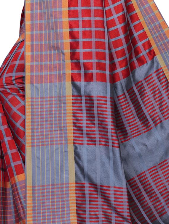 checkered printed saree with blouse - 16741812 - Zoom Image - 4
