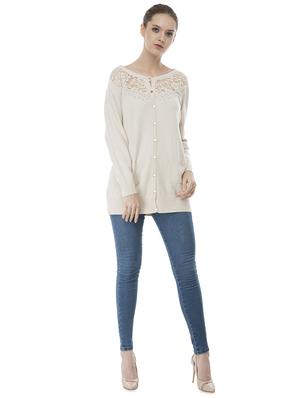 lace panel embellished wool blend cardigan - 16743469 - Standard Image - 4