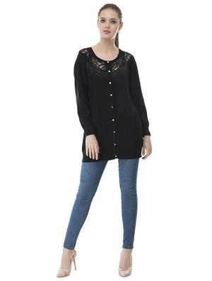 lace panel embellished wool blend cardigan - 16743470 - Standard Image - 4