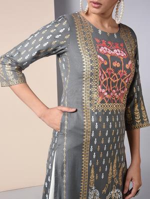 foil print kurta palazzo set - 16744696 - Standard Image - 4