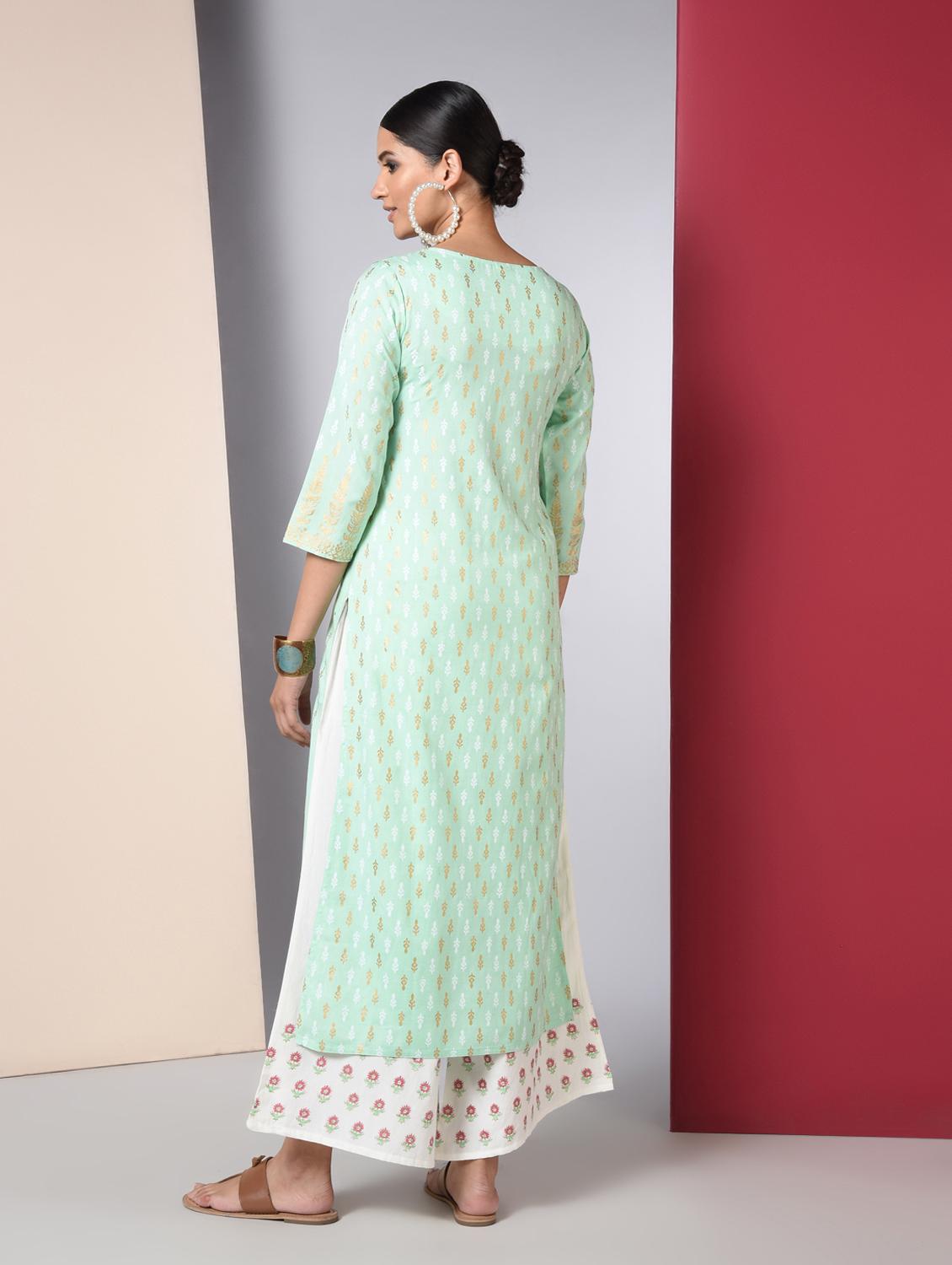 foil print kurta palazzo set - 16744697 - Zoom Image - 4