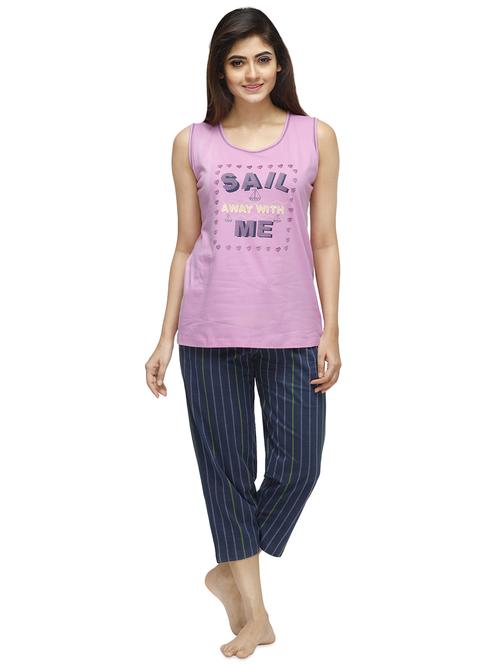 round neck tee with nightwear capri set - 16745151 - Standard Image - 1