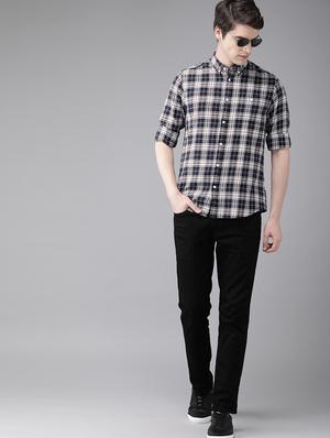 navy blue checkered casual shirt - 16745899 - Standard Image - 4