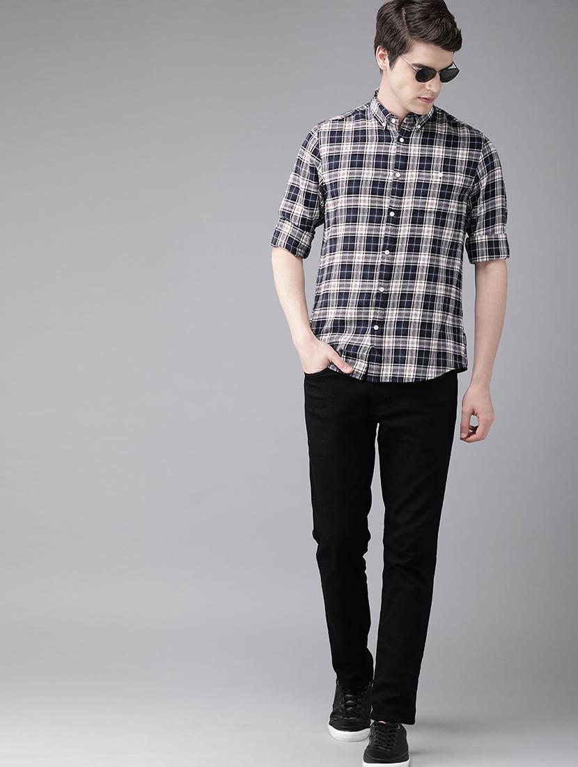 navy blue checkered casual shirt - 16745899 - Zoom Image - 4
