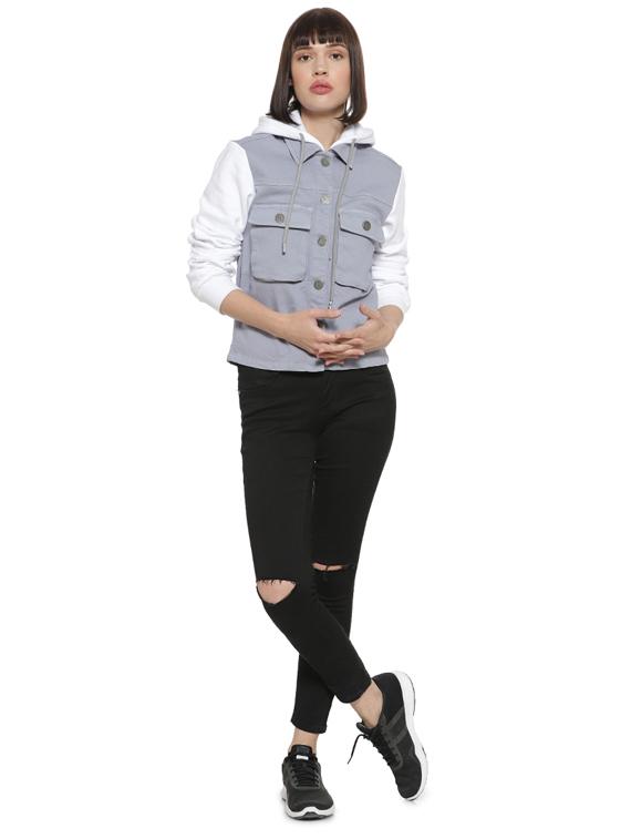 hooded neck color block jacket - 16746425 - Zoom Image - 4