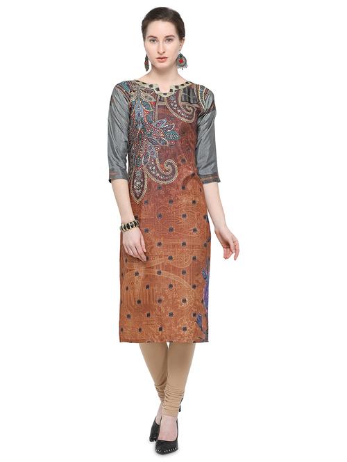 printed silk straight kurta - 16746866 - Standard Image - 1