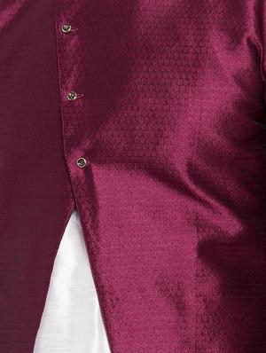 maroon silk blend sherwani set - 16750186 - Standard Image - 4
