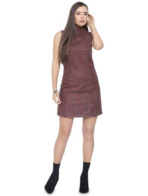 turtle neck checkered a-line dress - 16750835 - Standard Image - 4