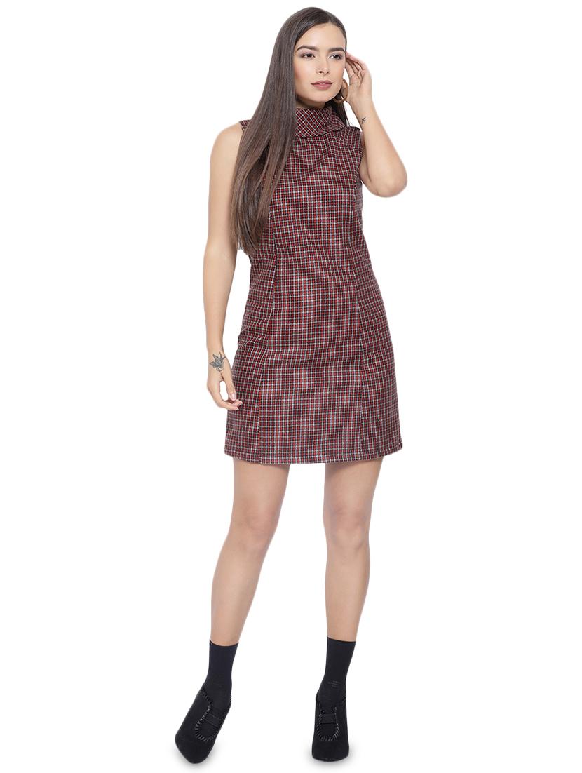 turtle neck checkered a-line dress - 16750835 - Zoom Image - 4