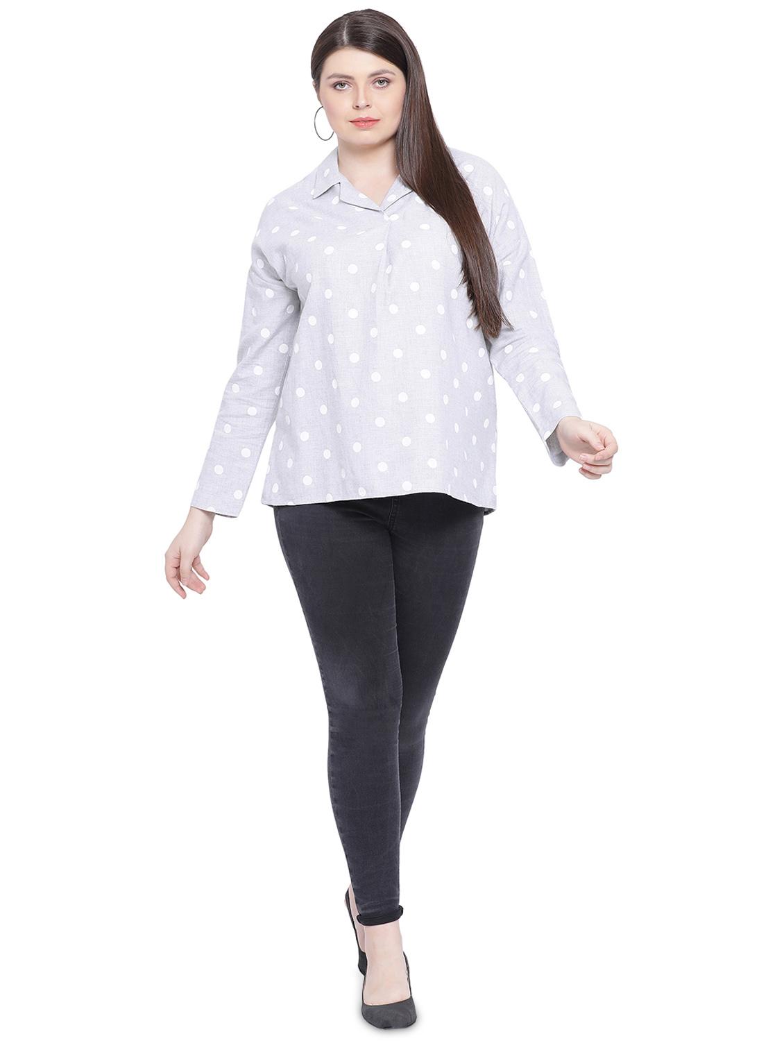 shirt collar polka dot top - 16750960 - Zoom Image - 4