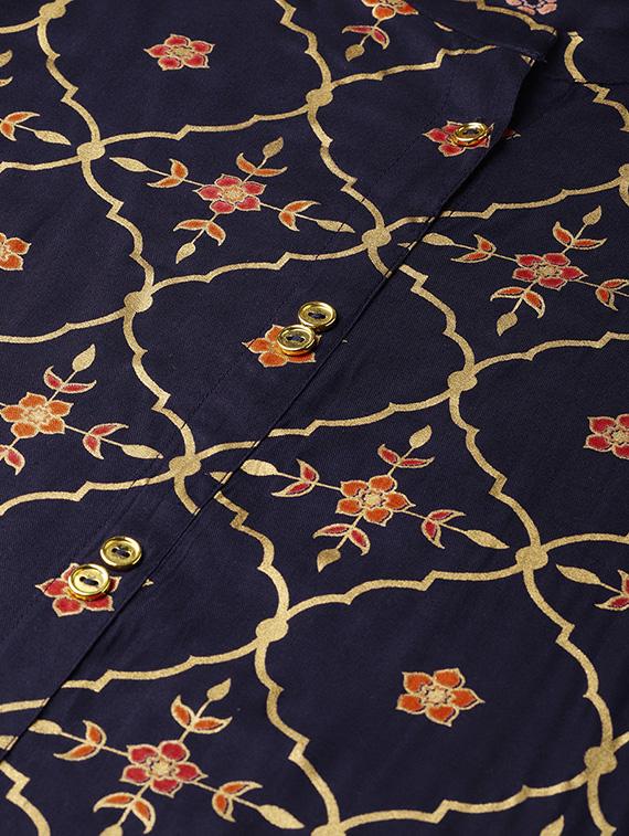 foil printed a-line kurta - 16753559 - Zoom Image - 4
