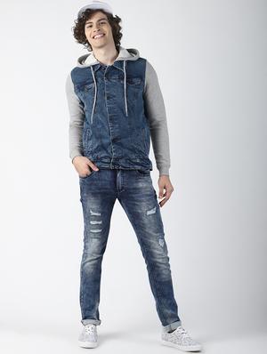 blue color block denim jacket - 16756803 - Standard Image - 4