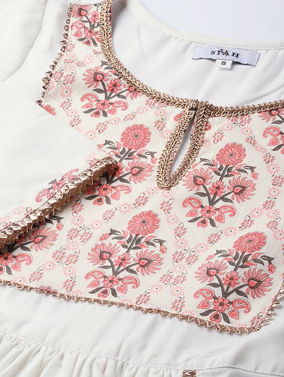 floral yoke a-line kurta - 16757135 - Zoom Image - 4