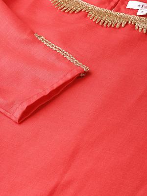 orange cotton silk straight kurta - 16757209 - Standard Image - 4