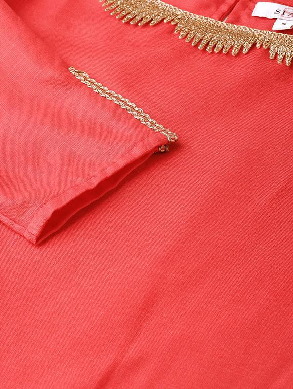 orange cotton silk straight kurta - 16757209 - Zoom Image - 4