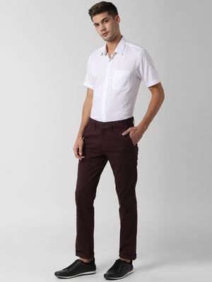 red solid flat front casual trouser - 16761998 - Standard Image - 4
