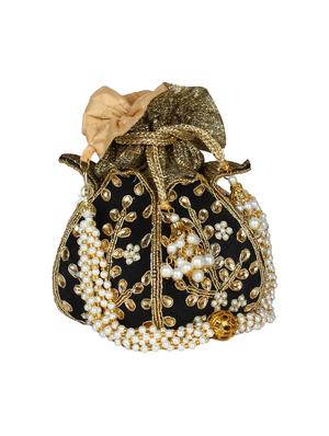 black faux silk ethnic potli - 16765318 - Standard Image - 4