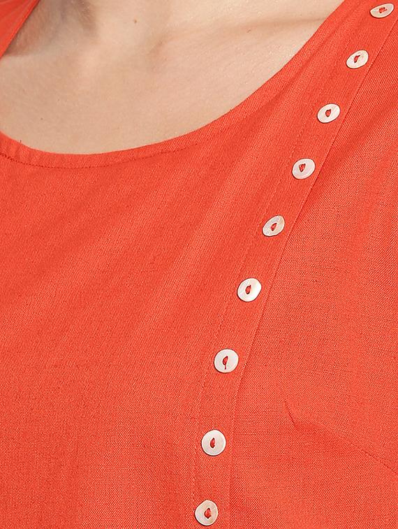 solid button detail kurta - 16771025 - Zoom Image - 4