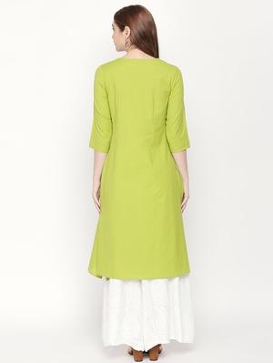 olive solid layered kurta - 16771060 - Standard Image - 4