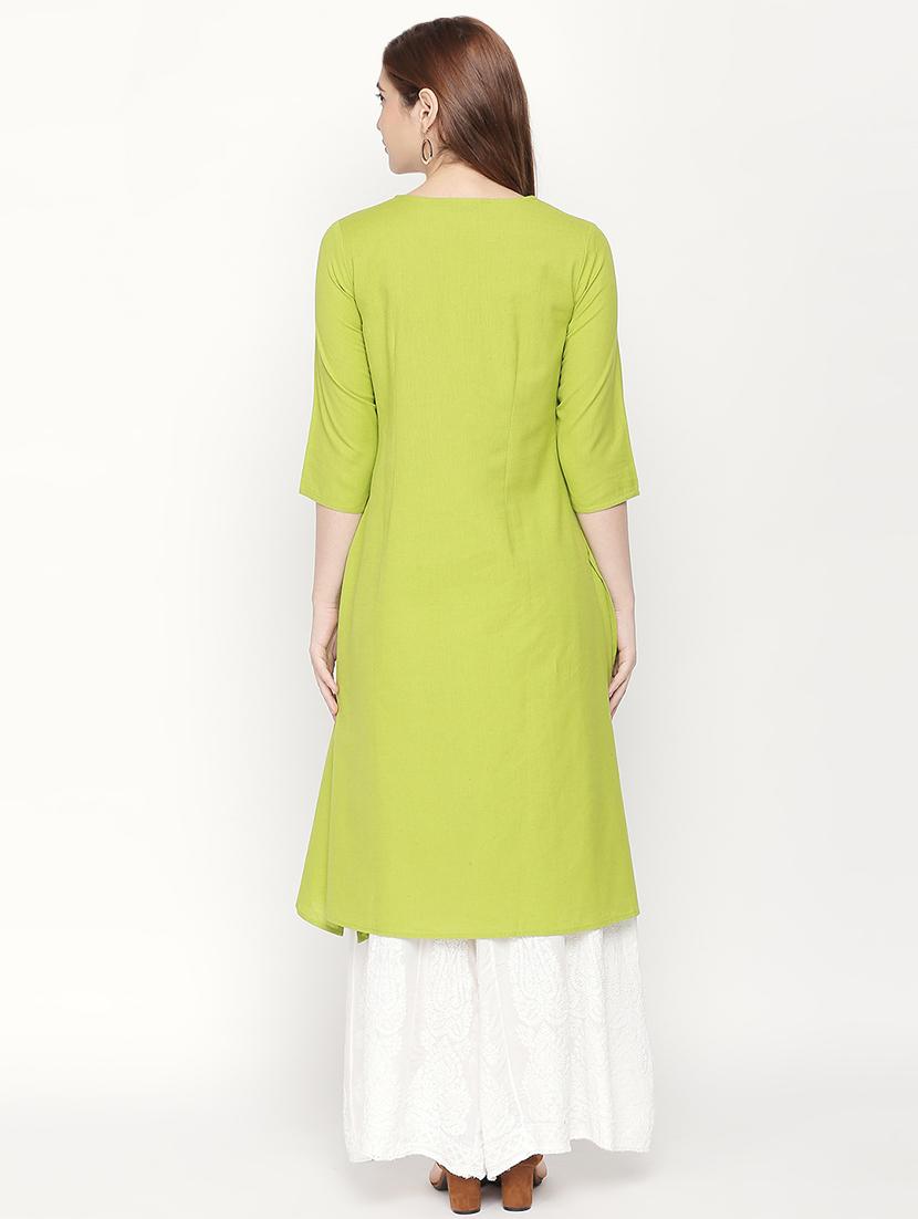 olive solid layered kurta - 16771060 - Zoom Image - 4
