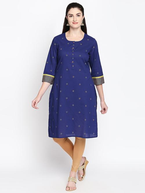 gold print straight kurta - 16771062 - Standard Image - 1