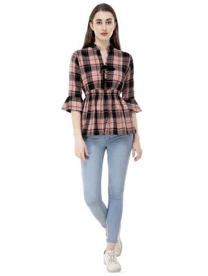 mandarin neck checkered top - 16773833 - Standard Image - 4