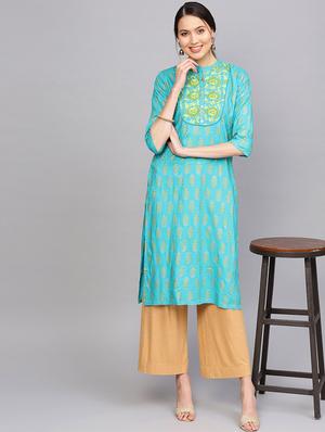 gold print straight kurta - 16773968 - Standard Image - 4
