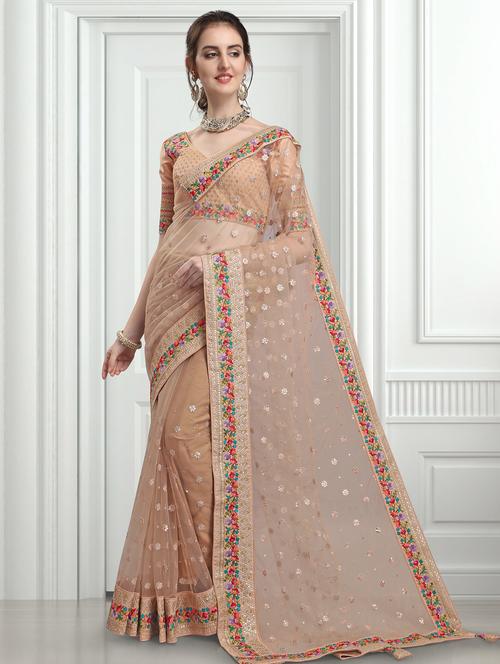 embroidered bordered saree with blouse - 16777028 - Standard Image - 1