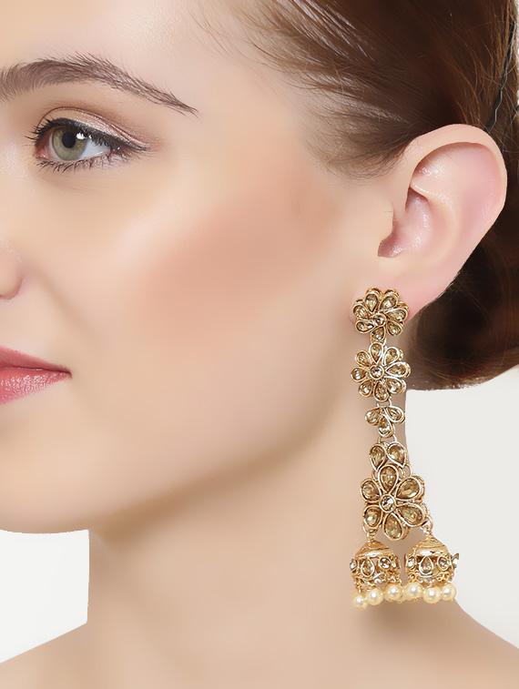 gold brass jhumka earring - 16780328 - Zoom Image - 4