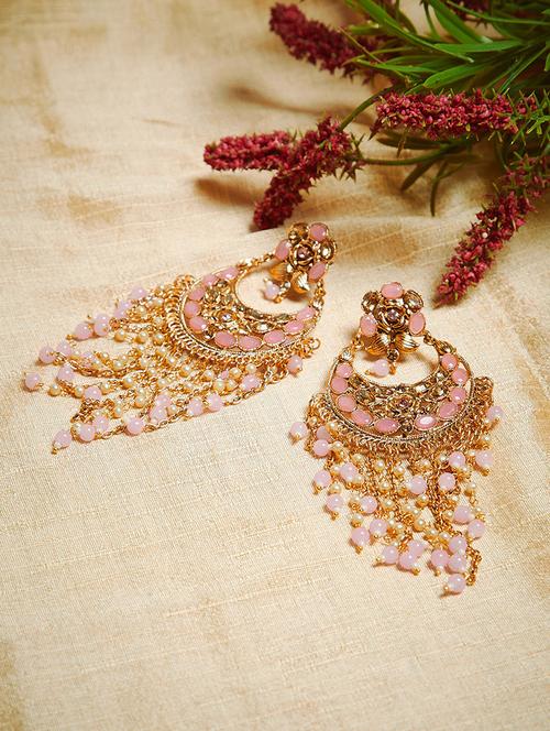 pink brass chandballi earring - 16780329 - Very Small Image - 1