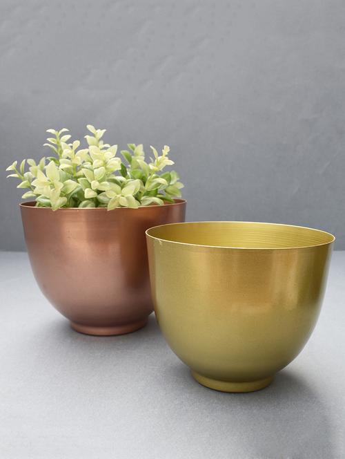 copper and gold round planter set - 16783677 - Standard Image - 1