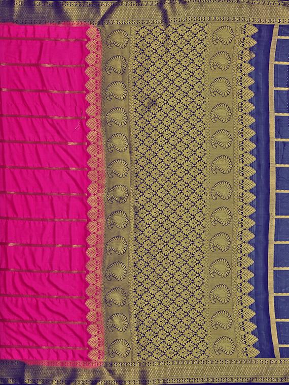 striped mysore silk saree with blouse - 16785311 - Zoom Image - 4