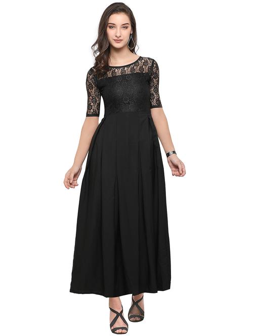 round neck lace detail dress - 16793513 - Standard Image - 1