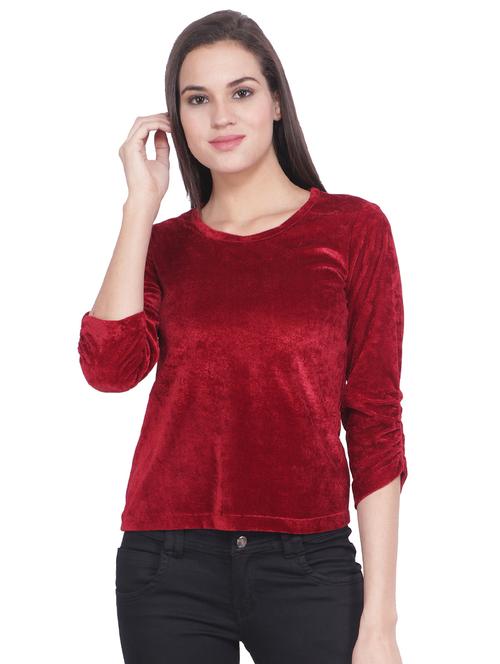 round neck velvet top - 16796870 - Standard Image - 1