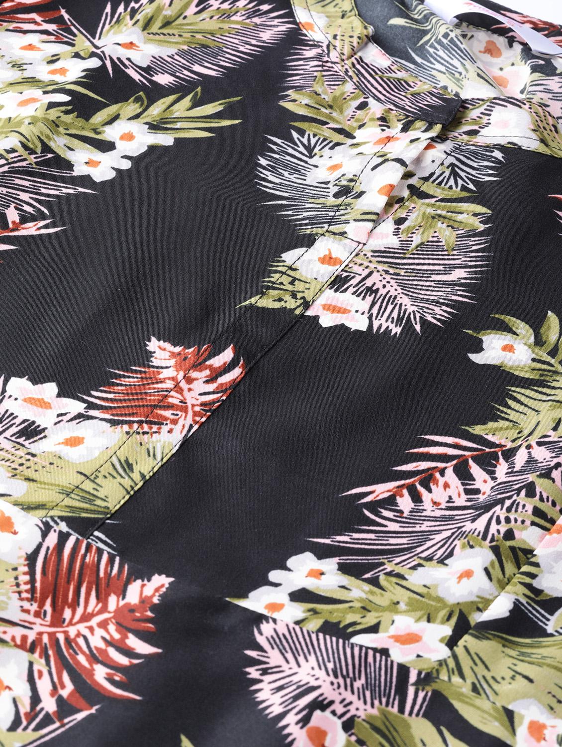 mandarin neck tropical a-line dress - 16797630 - Zoom Image - 4