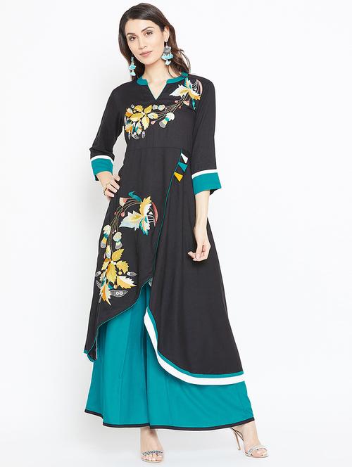 embroidered kurta palazzo set - 16803962 - Standard Image - 1