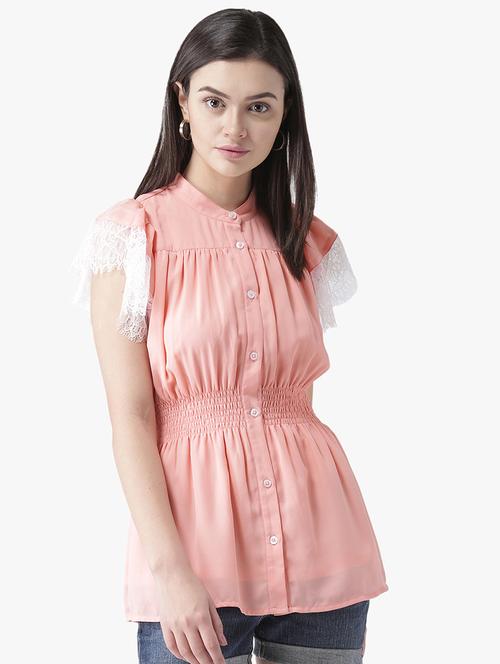 smocked waist solid top - 16804850 - Standard Image - 1