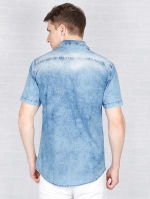 blue faded denim casual shirt - 16809225 - Standard Image - 4