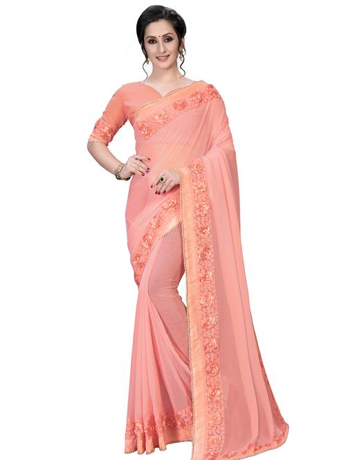 solid bordered saree with blouse - 16809519 - Very Small Image - 1